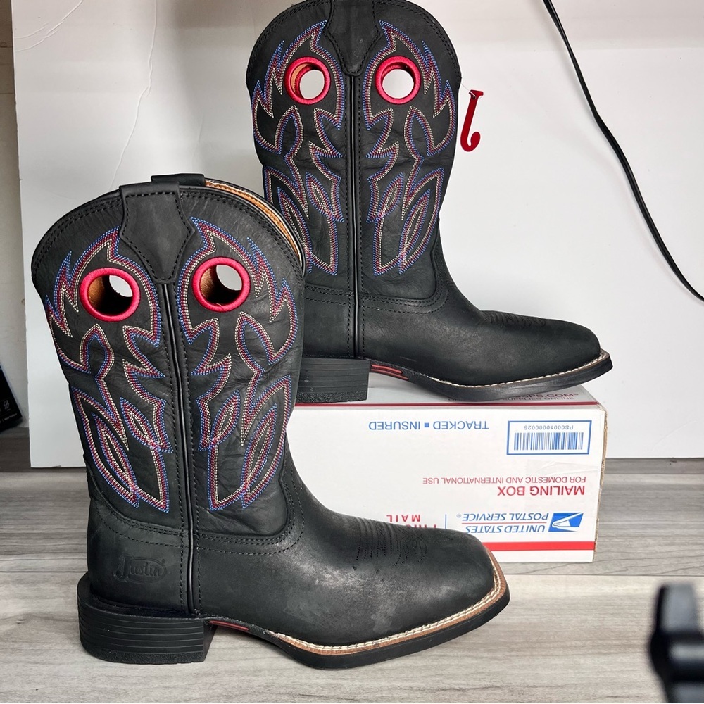 Justin Boots Bowline Western Cowboy Boots Men’s 8 D Square Toe Stitching